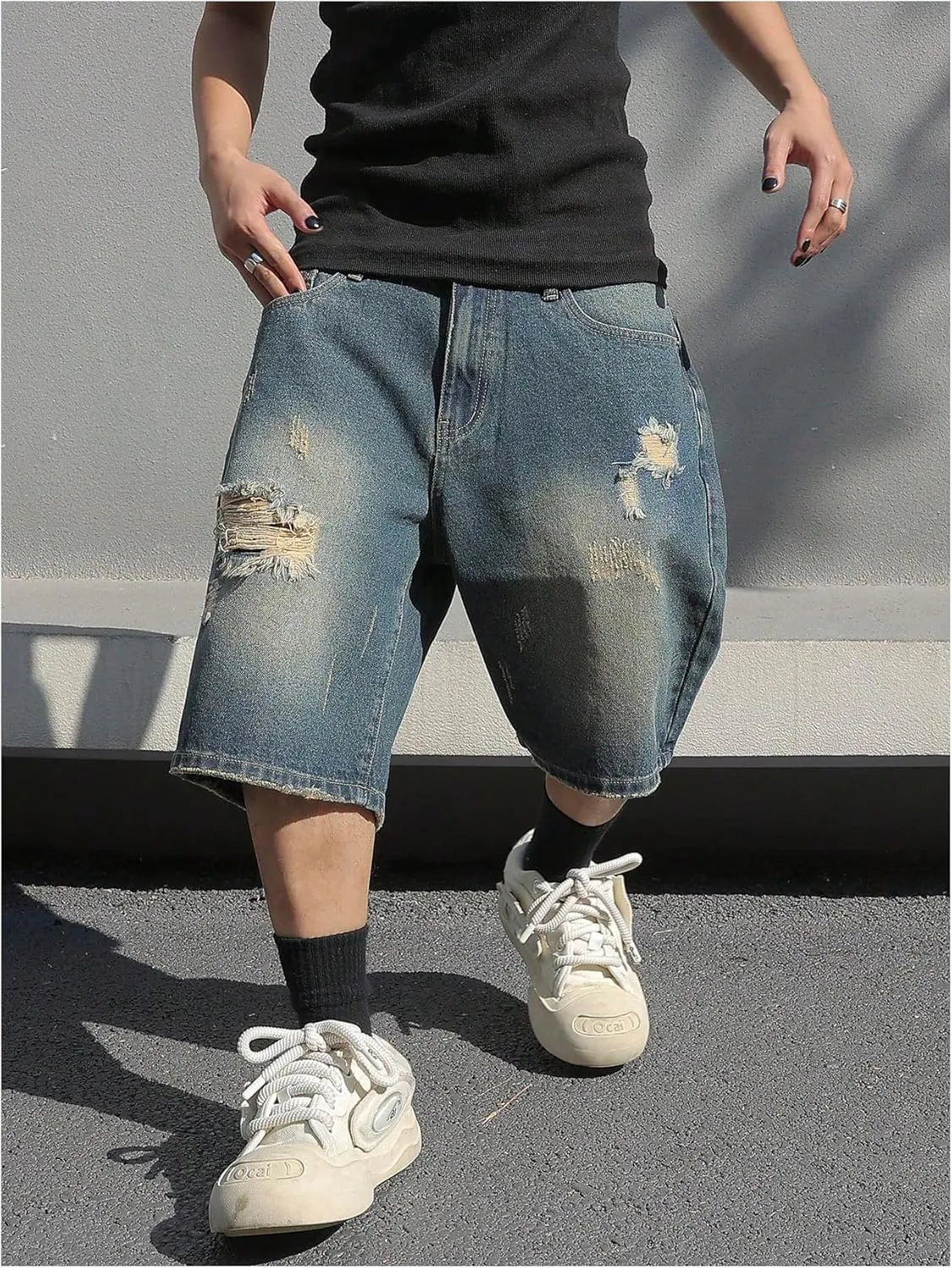 Verdusa Men's Baggy Bermuda Denim Shorts Streetwear Jean Short with Pockets