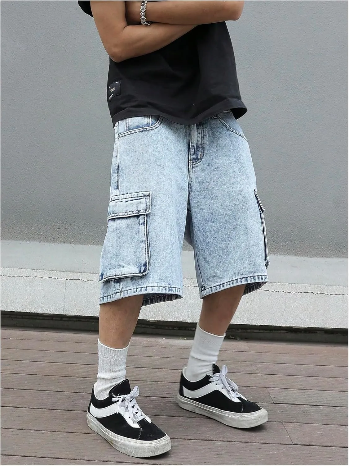 Verdusa Men's Baggy Bermuda Denim Shorts Streetwear Jean Short with Pockets