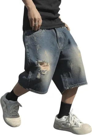 Verdusa Men's Baggy Bermuda Denim Shorts Streetwear Jean Short with Pockets