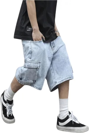 Verdusa Men's Baggy Bermuda Denim Shorts Streetwear Jean Short with Pockets