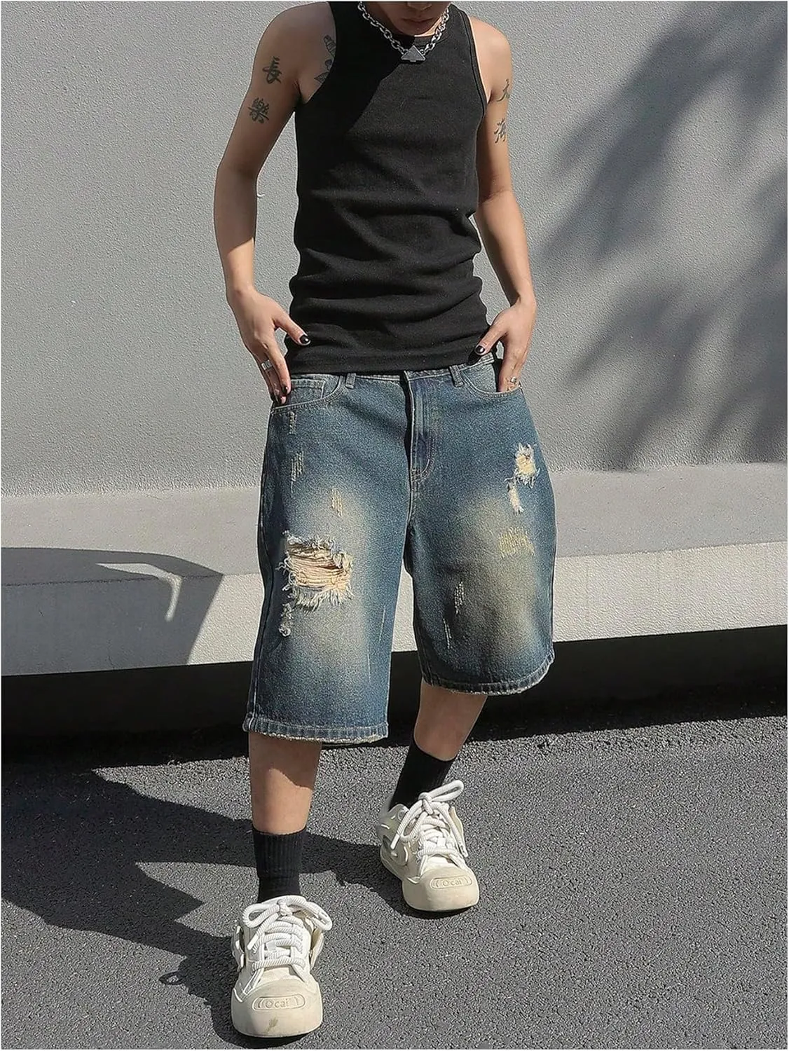 Verdusa Men's Baggy Bermuda Denim Shorts Streetwear Jean Short with Pockets