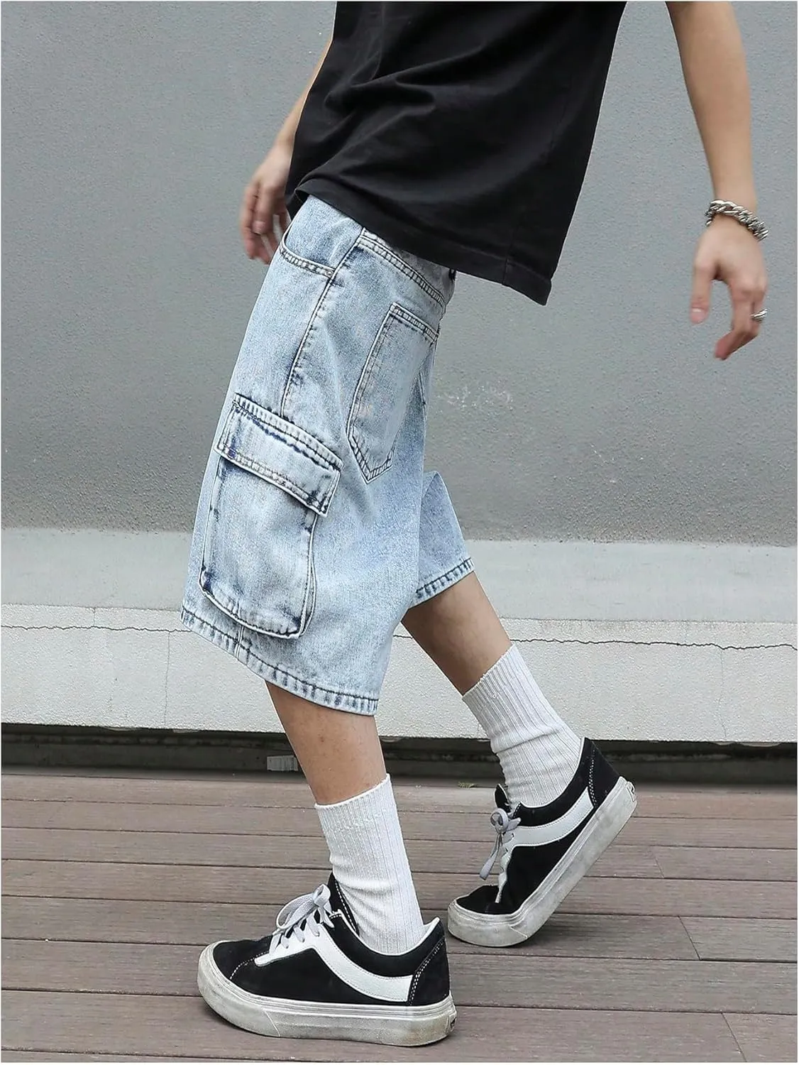 Verdusa Men's Baggy Bermuda Denim Shorts Streetwear Jean Short with Pockets