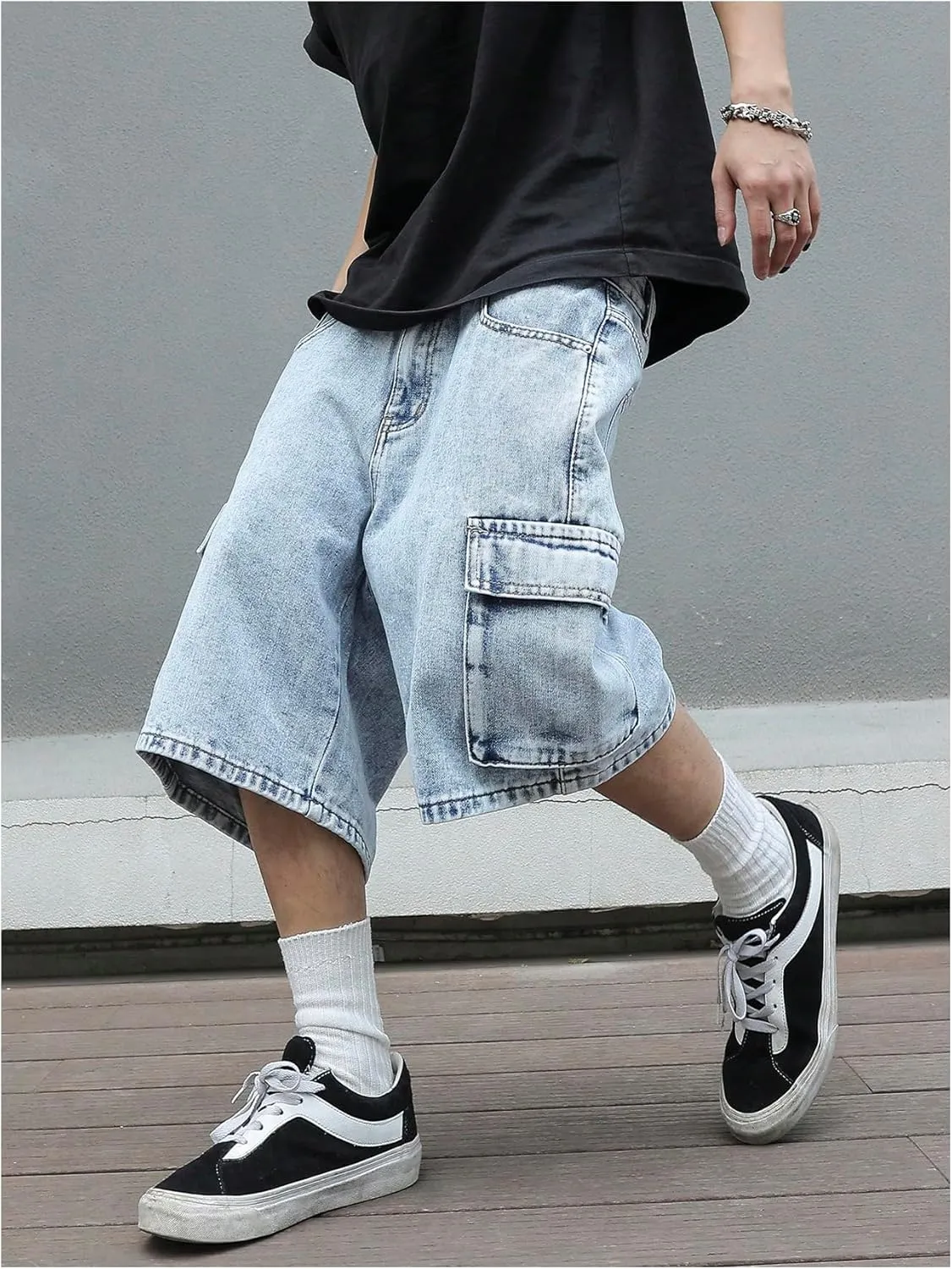 Verdusa Men's Baggy Bermuda Denim Shorts Streetwear Jean Short with Pockets