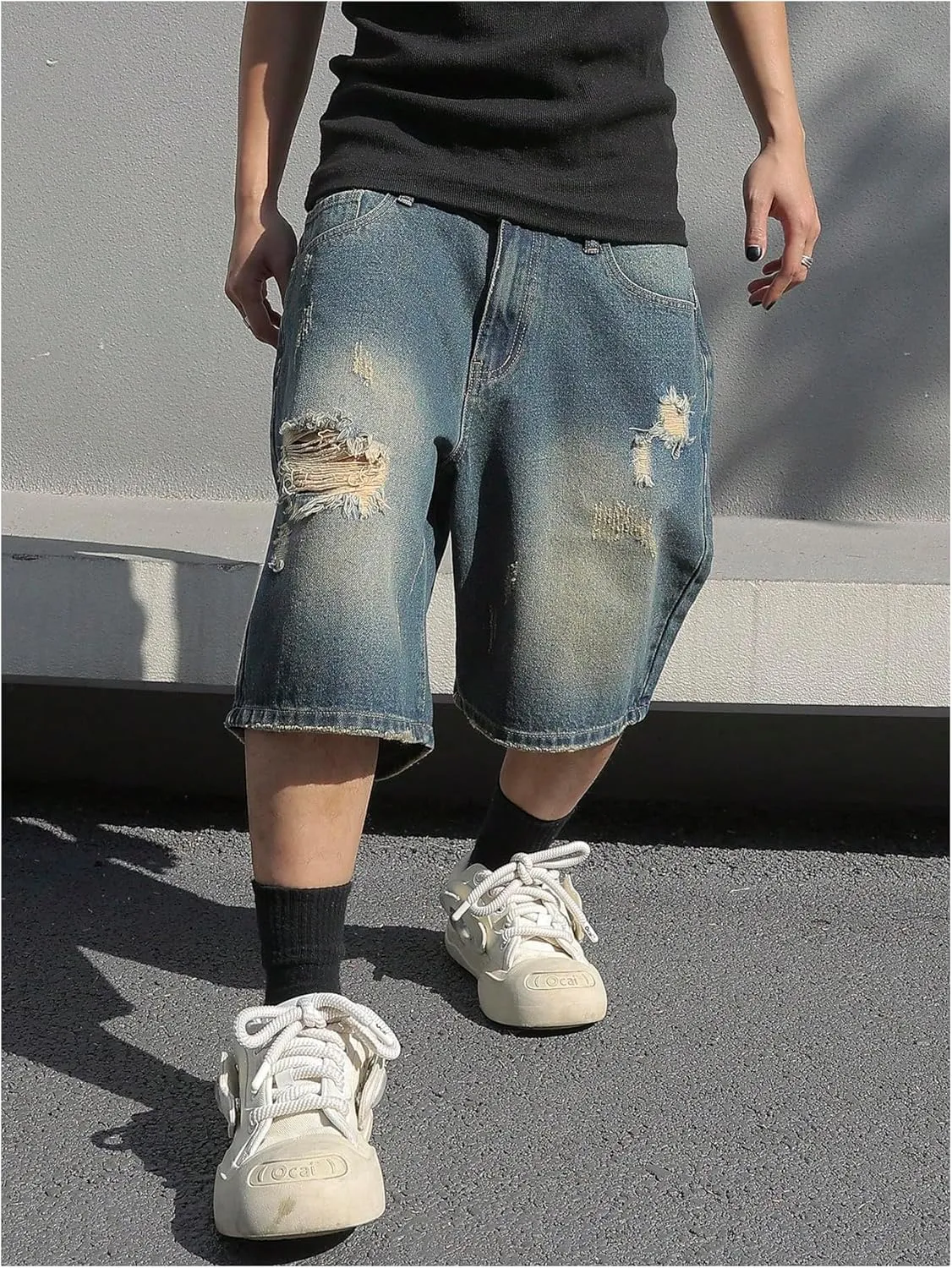 Verdusa Men's Baggy Bermuda Denim Shorts Streetwear Jean Short with Pockets