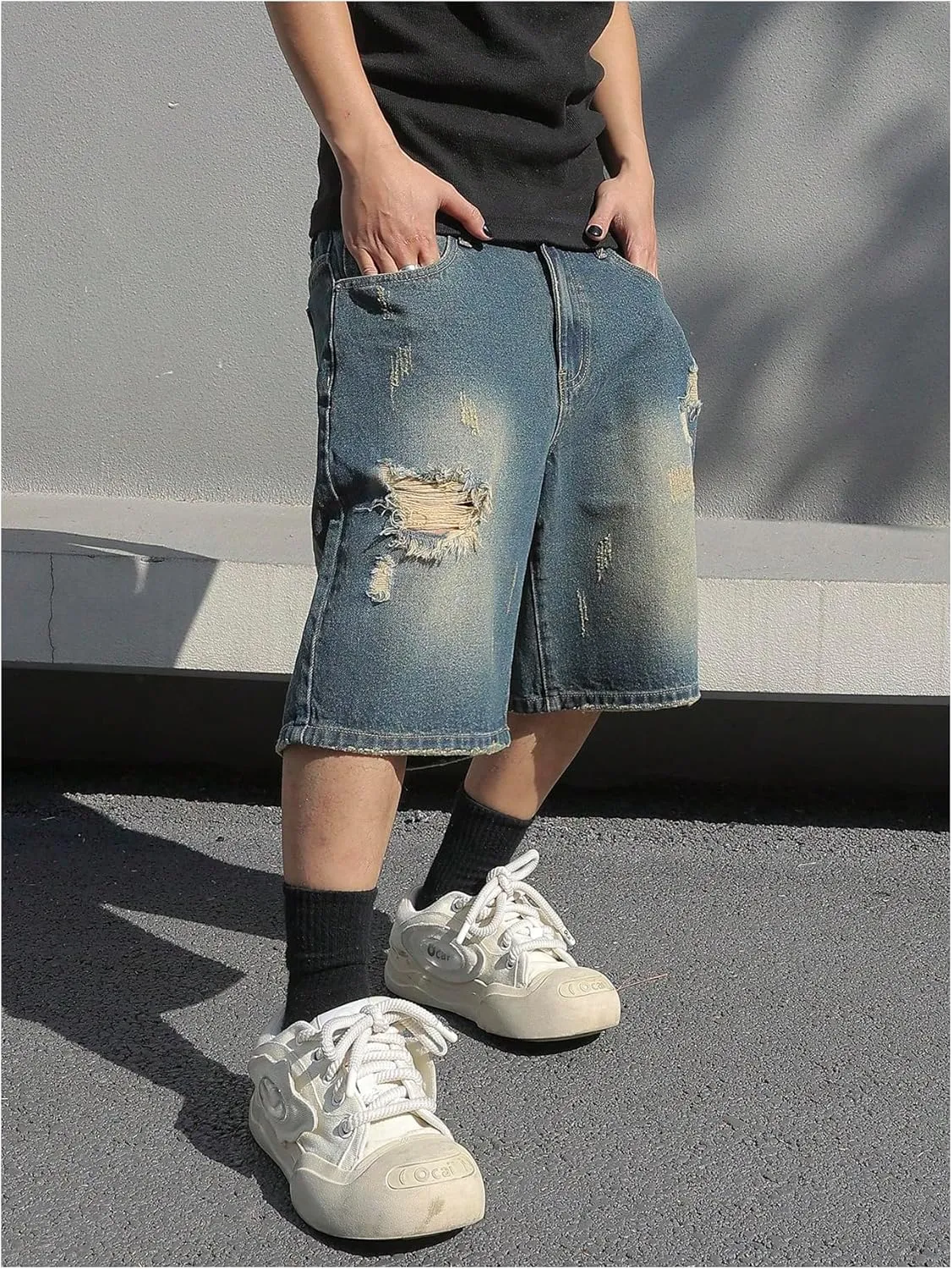Verdusa Men's Baggy Bermuda Denim Shorts Streetwear Jean Short with Pockets