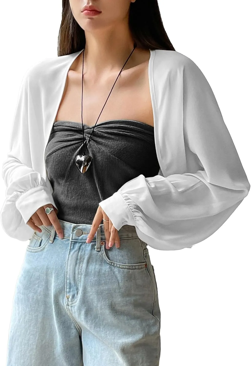 Verdusa Women's Bolero Shrug Open Front Mesh Long Sleeve Lightweight Cardigan Dress Cover Up Shrug