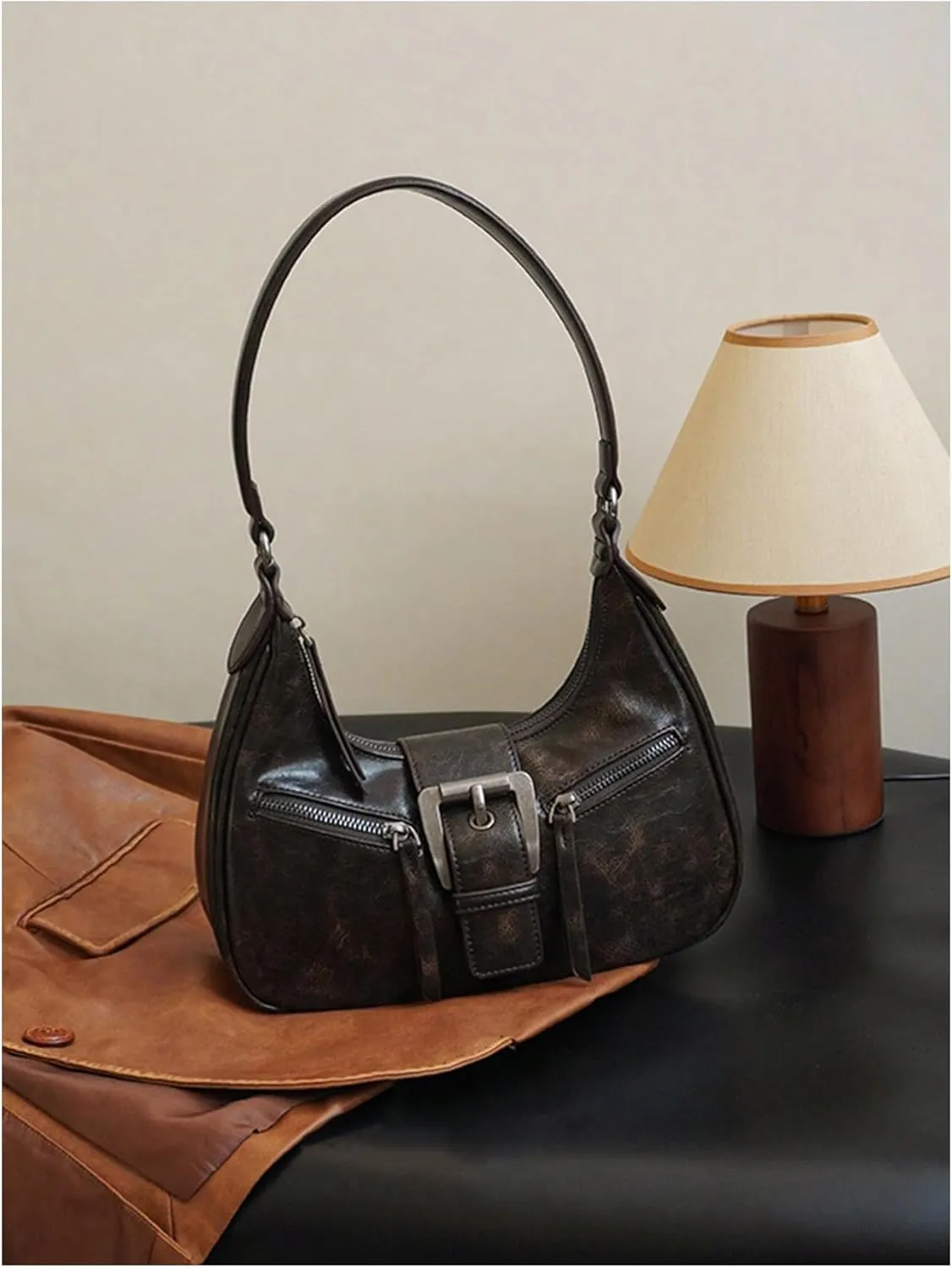 Verdusa Women's Hobo PU Leather Clutch Shoulder Bags Buckle Zipper Vintage Handbags