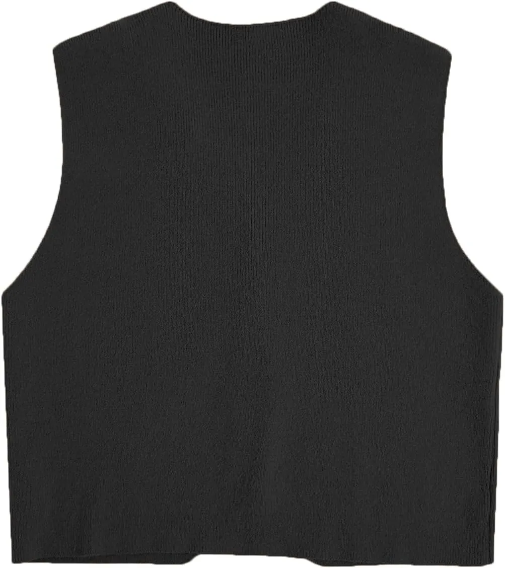 Verdusa Women's Sleeveless Button Front Old Money Knit Sweater Vest