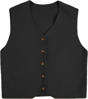 Verdusa Women's Sleeveless Button Front Old Money Knit Sweater Vest