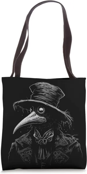 Vintage Plague Doctor Gothic Dark Aesthetic Black and White Tote Bag