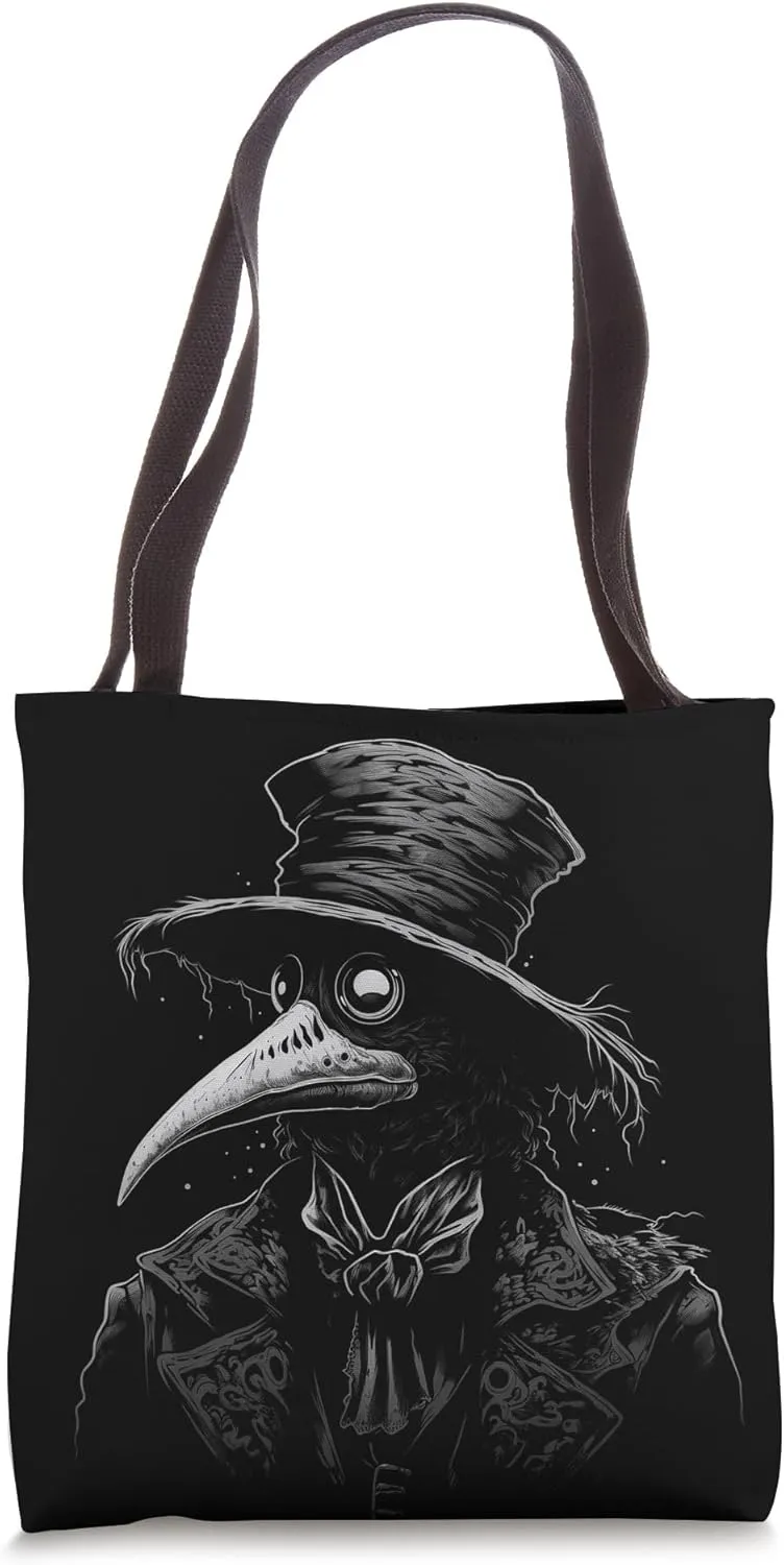 Vintage Plague Doctor Gothic Dark Aesthetic Black and White Tote Bag