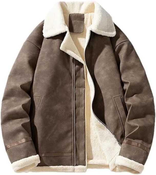 Vintage Thickened Fleece-Lined Jacket Men's Winter Warm Cotton-Padded Coat Lamb Wool Sweater Jacket