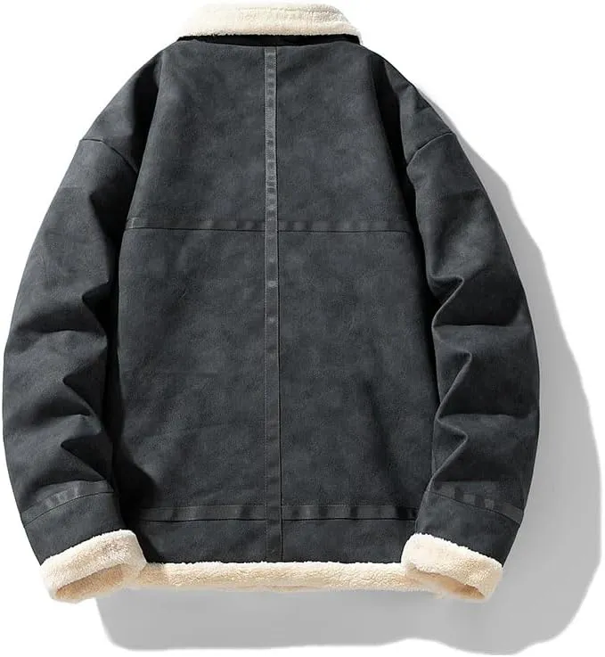 Vintage Thickened Fleece-Lined Jacket Men's Winter Warm Cotton-Padded Coat Lamb Wool Sweater Jacket