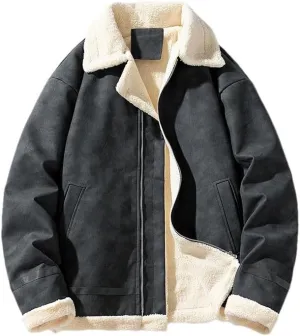 Vintage Thickened Fleece-Lined Jacket Men's Winter Warm Cotton-Padded Coat Lamb Wool Sweater Jacket