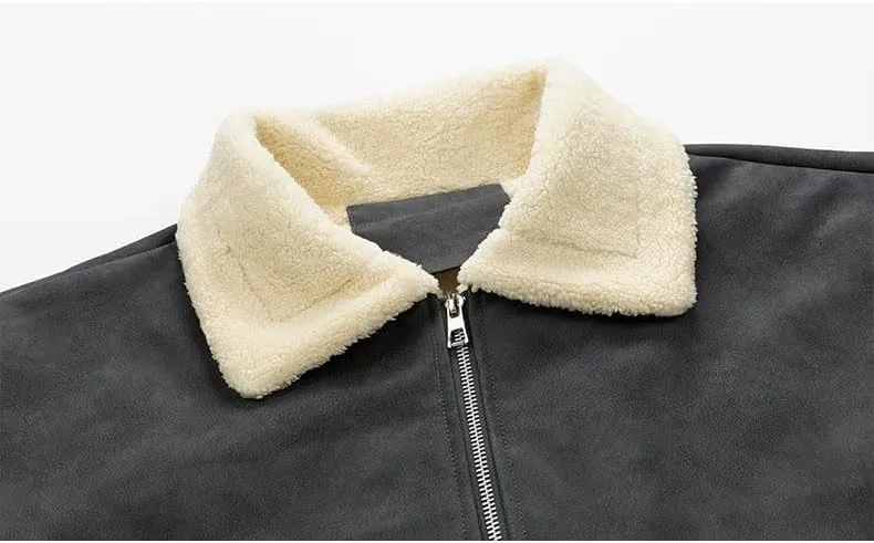 Vintage Thickened Fleece-Lined Jacket Men's Winter Warm Cotton-Padded Coat Lamb Wool Sweater Jacket