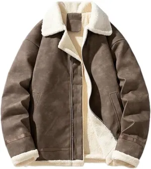 Vintage Thickened Fleece-Lined Jacket Men's Winter Warm Cotton-Padded Coat Lamb Wool Sweater Jacket