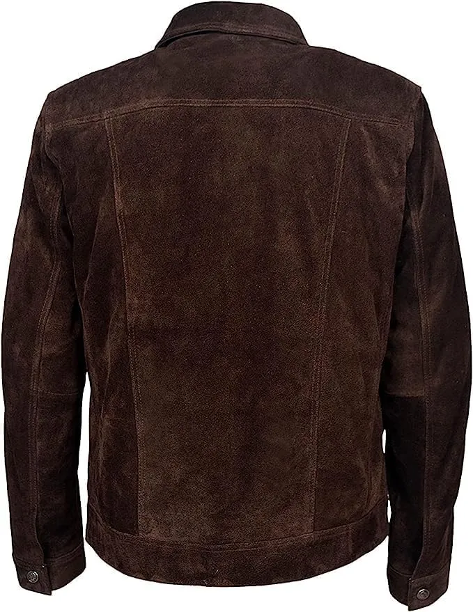 Vintage Trucker Leather Suede Jacket Men - Classic Retro Biker Causal Cafe Racer Jacket Western Cowboy Jacket