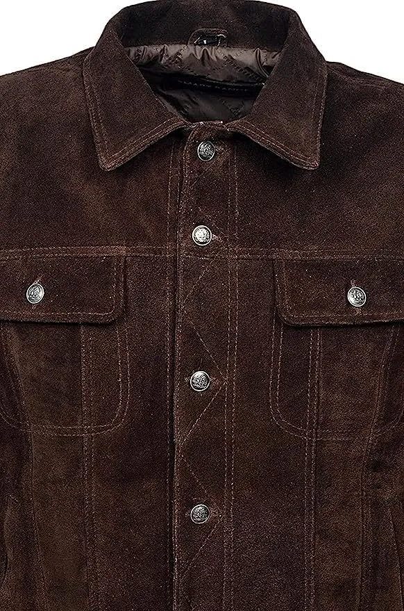 Vintage Trucker Leather Suede Jacket Men - Classic Retro Biker Causal Cafe Racer Jacket Western Cowboy Jacket