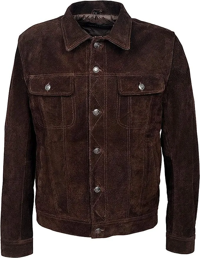 Vintage Trucker Leather Suede Jacket Men - Classic Retro Biker Causal Cafe Racer Jacket Western Cowboy Jacket