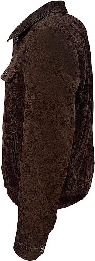 Vintage Trucker Leather Suede Jacket Men - Classic Retro Biker Causal Cafe Racer Jacket Western Cowboy Jacket