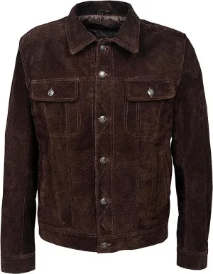 Vintage Trucker Leather Suede Jacket Men - Classic Retro Biker Causal Cafe Racer Jacket Western Cowboy Jacket