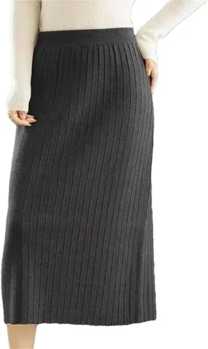 Vintage Women Autumn Winter Thick Sweater Skirt Elastic High Waist Pleated Midi Knitted Skirt Elegant Pencil Skirts