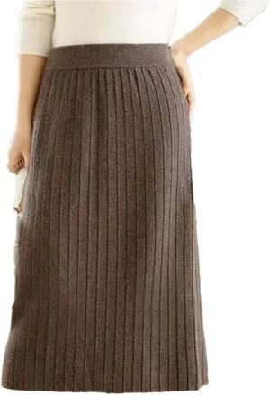 Vintage Women Autumn Winter Thick Sweater Skirt Elastic High Waist Pleated Midi Knitted Skirt Elegant Pencil Skirts