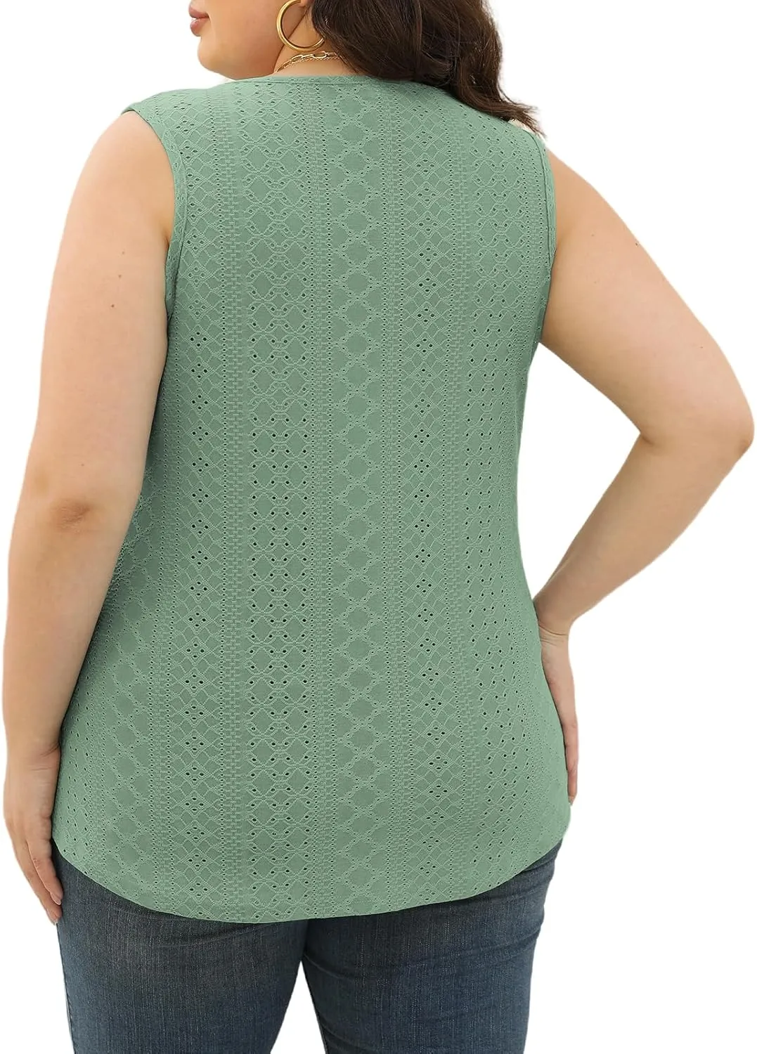 VISLILY Womens-Plus-Size-Summer-Tank-Tops 2025 Cute Lace V Neck T Shirts Casual Sleeveless Blouses Trendy Eyelet Tunics Tee