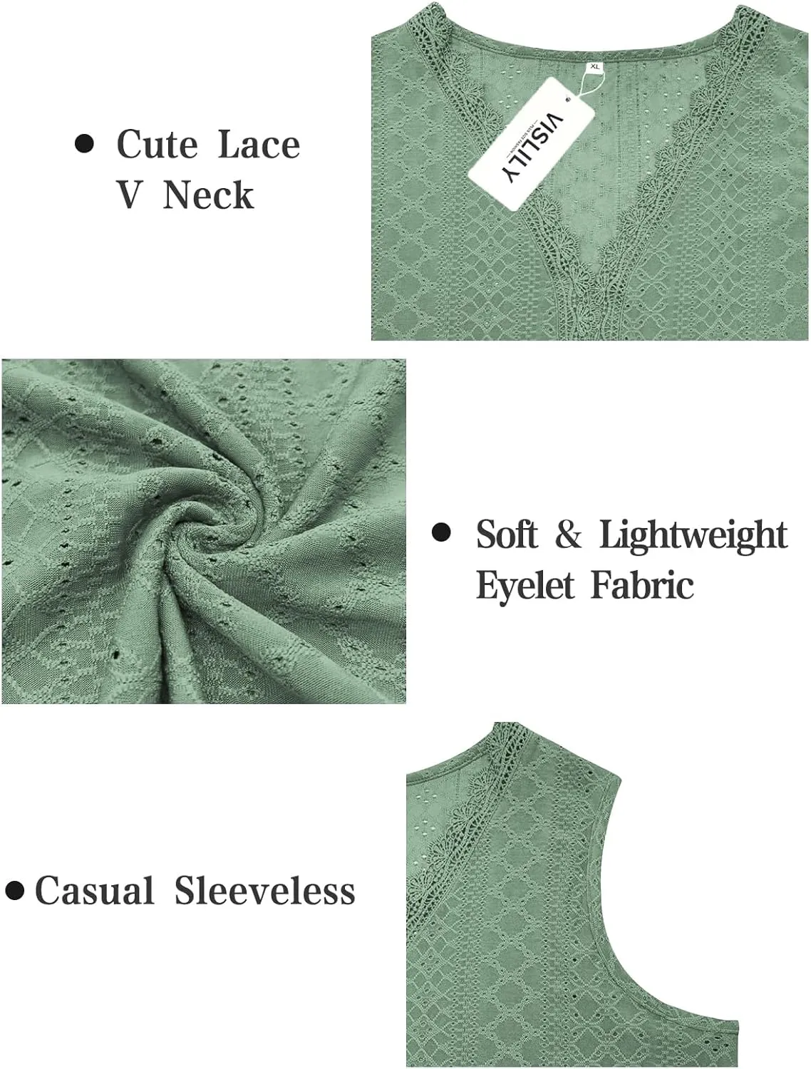 VISLILY Womens-Plus-Size-Summer-Tank-Tops 2025 Cute Lace V Neck T Shirts Casual Sleeveless Blouses Trendy Eyelet Tunics Tee