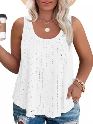 VISLILY Womens-Plus-Size-Summer-Tank-Tops Scoop Neck Camisole Sleeveless T Shirts Flowy Eyelet Embroidery Tunics Tee XL-5XL