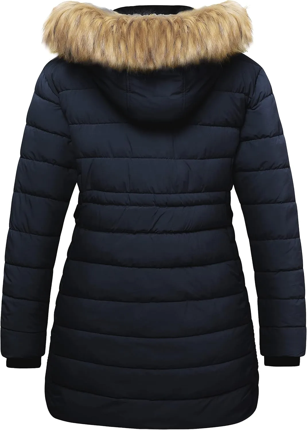 wantdo Women's Plus Size Winter Coats Warm Long Puffer Coat Quilted Parka Jacket with Removable Fur Hood