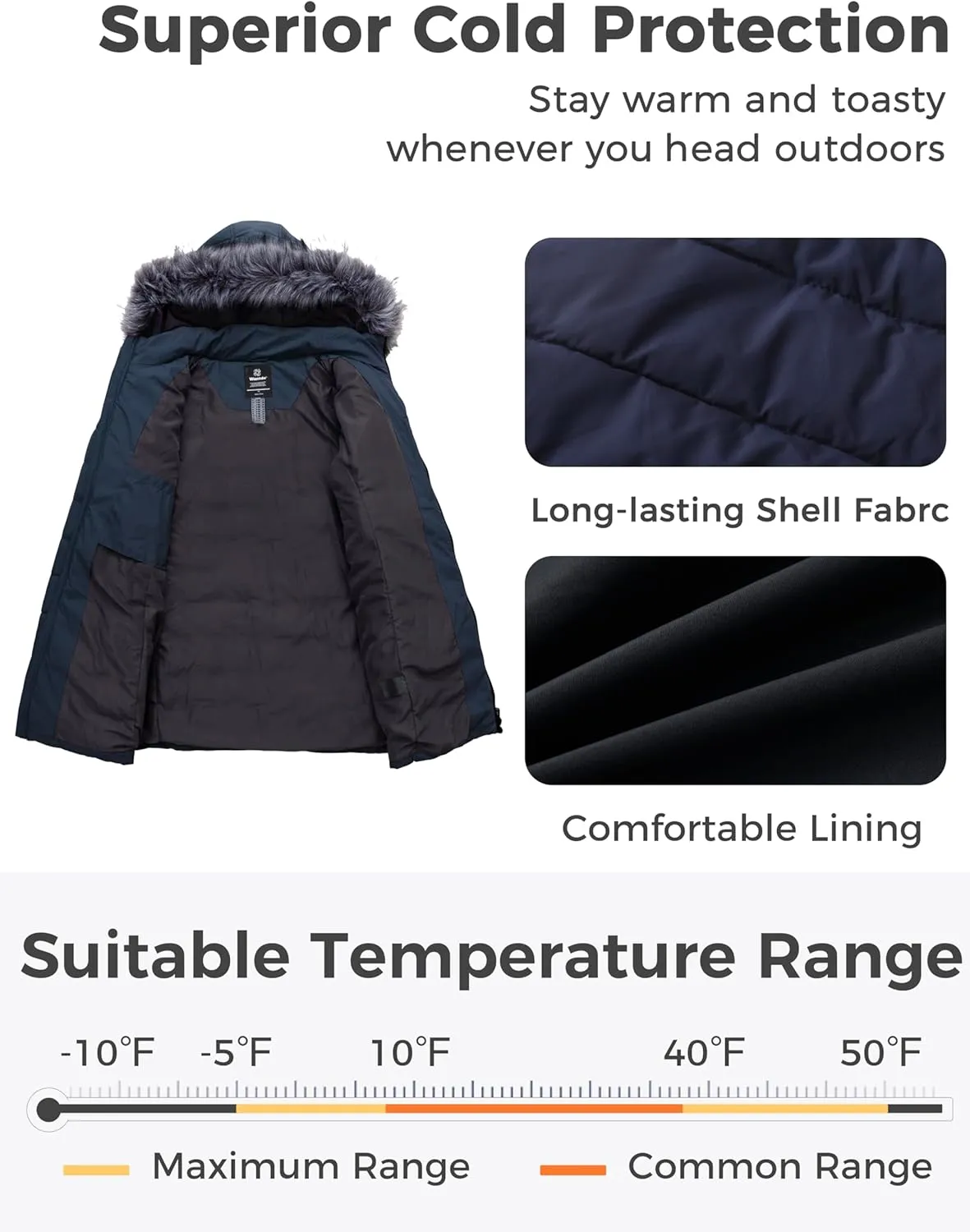wantdo Women's Plus Size Winter Coats Warm Long Puffer Coat Quilted Parka Jacket with Removable Fur Hood