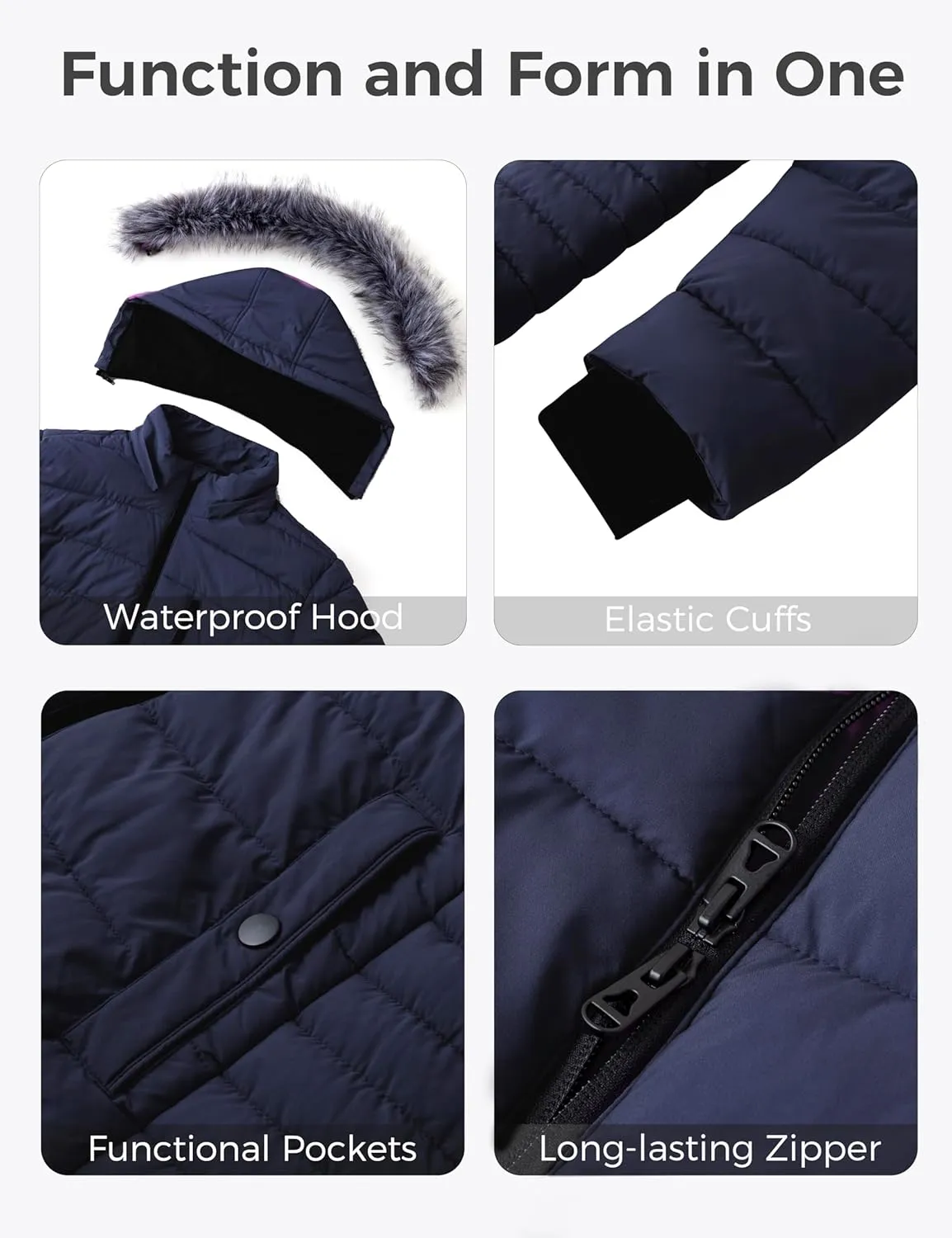 wantdo Women's Plus Size Winter Coats Warm Long Puffer Coat Quilted Parka Jacket with Removable Fur Hood