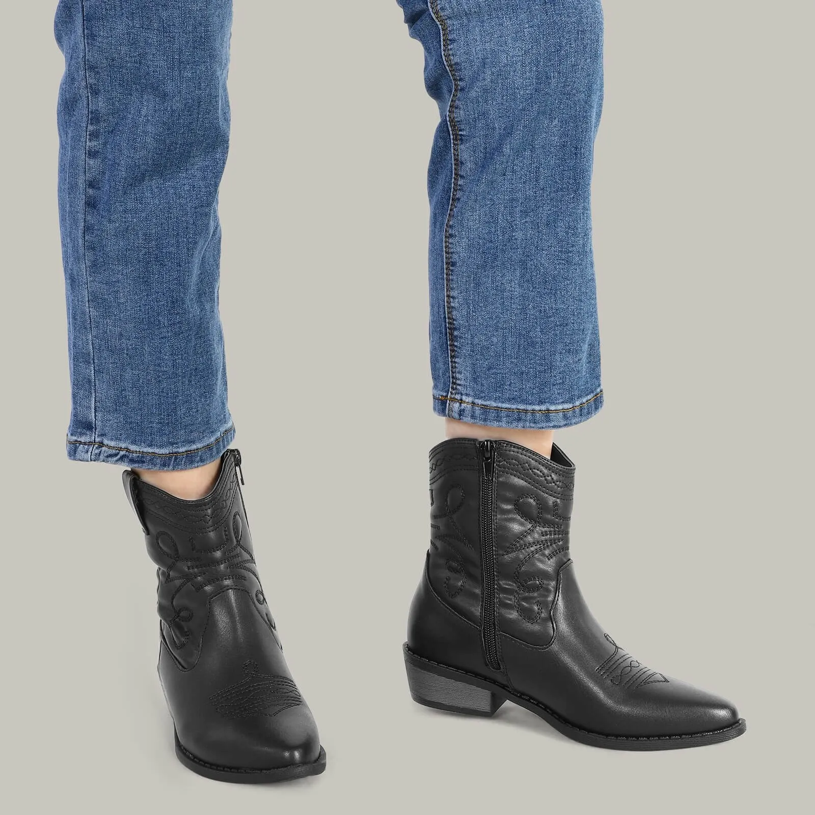 Western Cowboy Ankle Boots Cowgirl Low Heel Booties