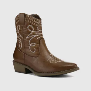 Western Cowboy Ankle Boots Cowgirl Low Heel Booties