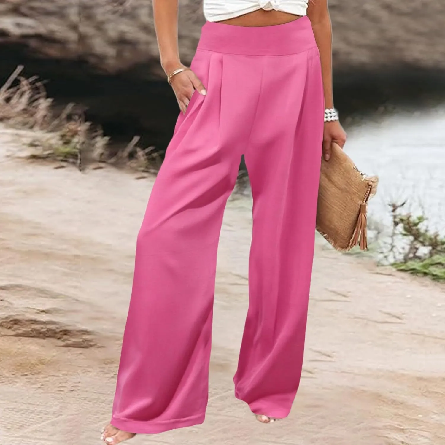 Wide Leg Yoga Pants for Women | Casual Loose Cozy Sweatpants High Waisted Lounge Flowy Pants with Pockets