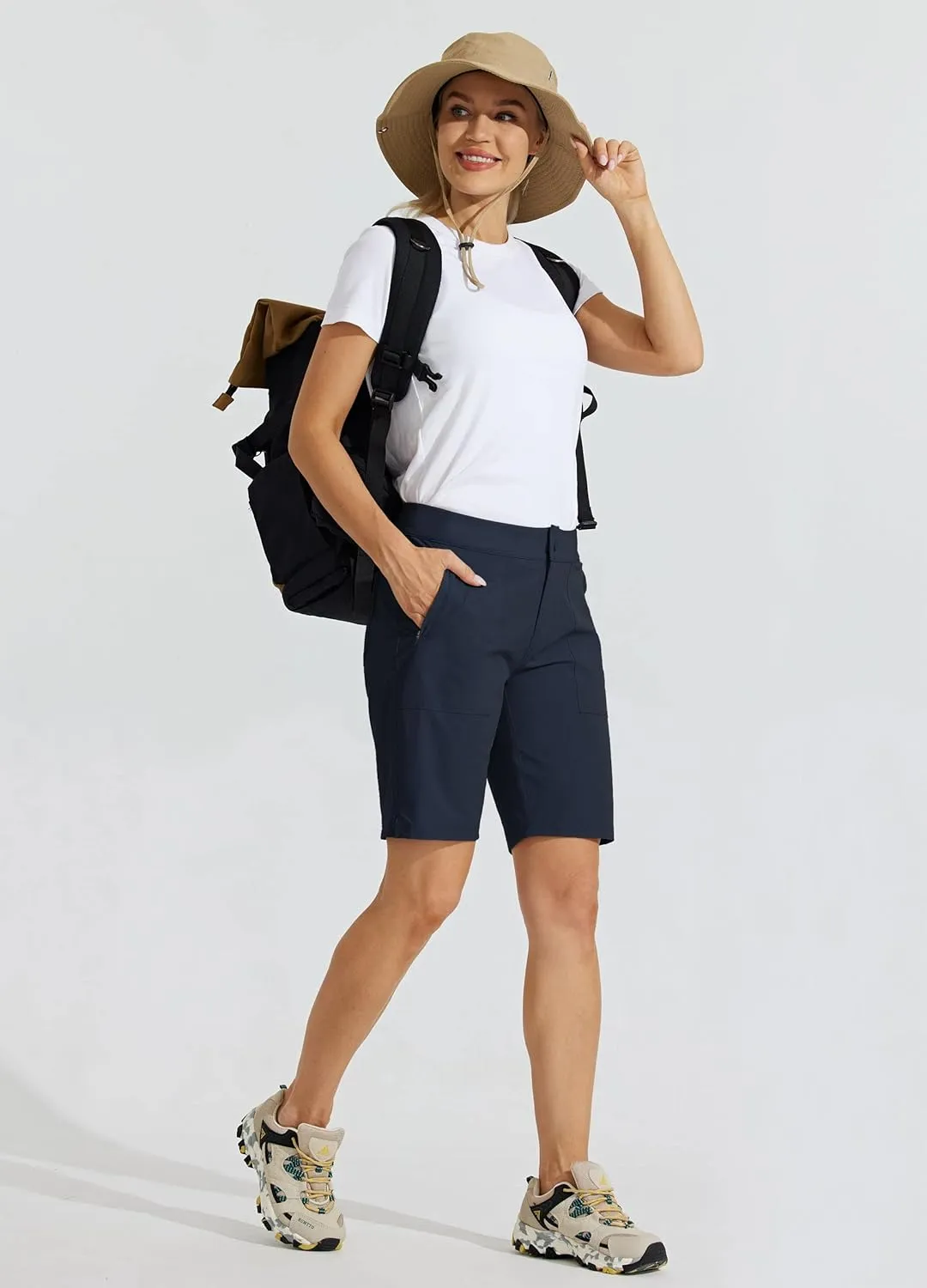 Willit Women's Golf Hiking Shorts 9" Quick Dry Athletic Long Casual Summer Shorts Zipper Pockets Water Resistant Lightweight