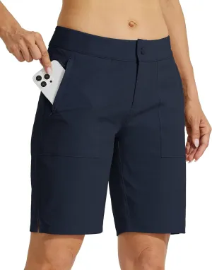 Willit Women's Golf Hiking Shorts 9" Quick Dry Athletic Long Casual Summer Shorts Zipper Pockets Water Resistant Lightweight
