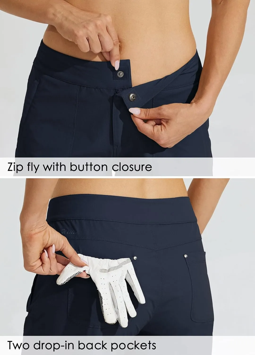 Willit Women's Golf Hiking Shorts 9" Quick Dry Athletic Long Casual Summer Shorts Zipper Pockets Water Resistant Lightweight