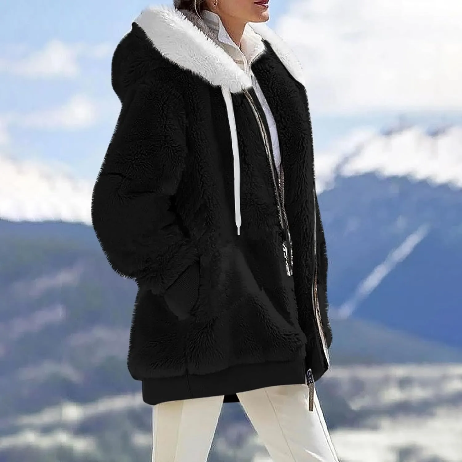 Winter Coats for Women 2024 Casual Fleece Jacket Warm Soft Outdoor Sherpa Lined Thick Coats Outwear with Pockets