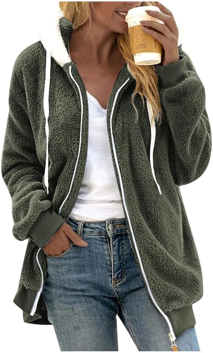 Winter Coats for Women 2024 Casual Fleece Jacket Warm Soft Outdoor Sherpa Lined Thick Coats Outwear with Pockets