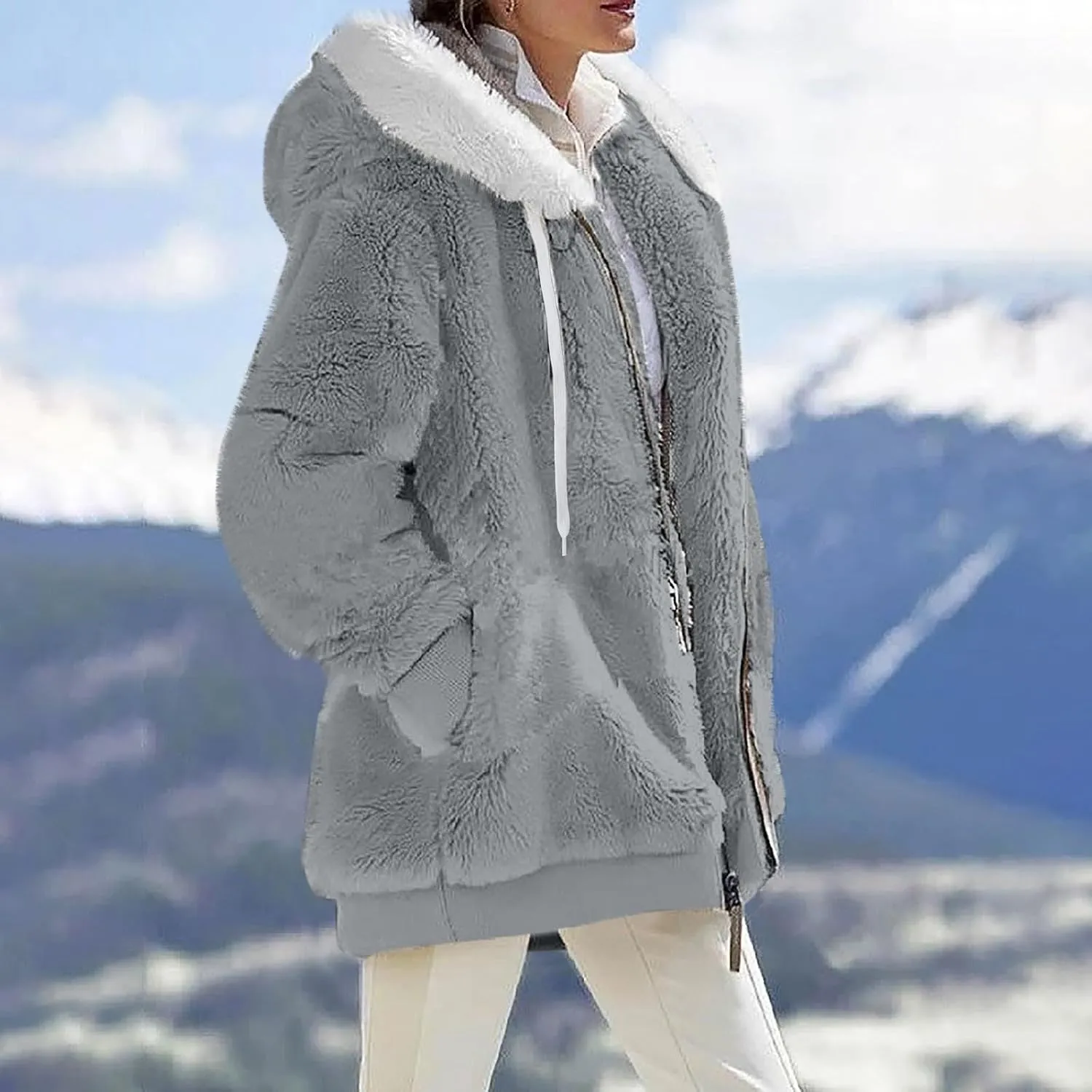Winter Coats for Women 2024 Casual Fleece Jacket Warm Soft Outdoor Sherpa Lined Thick Coats Outwear with Pockets