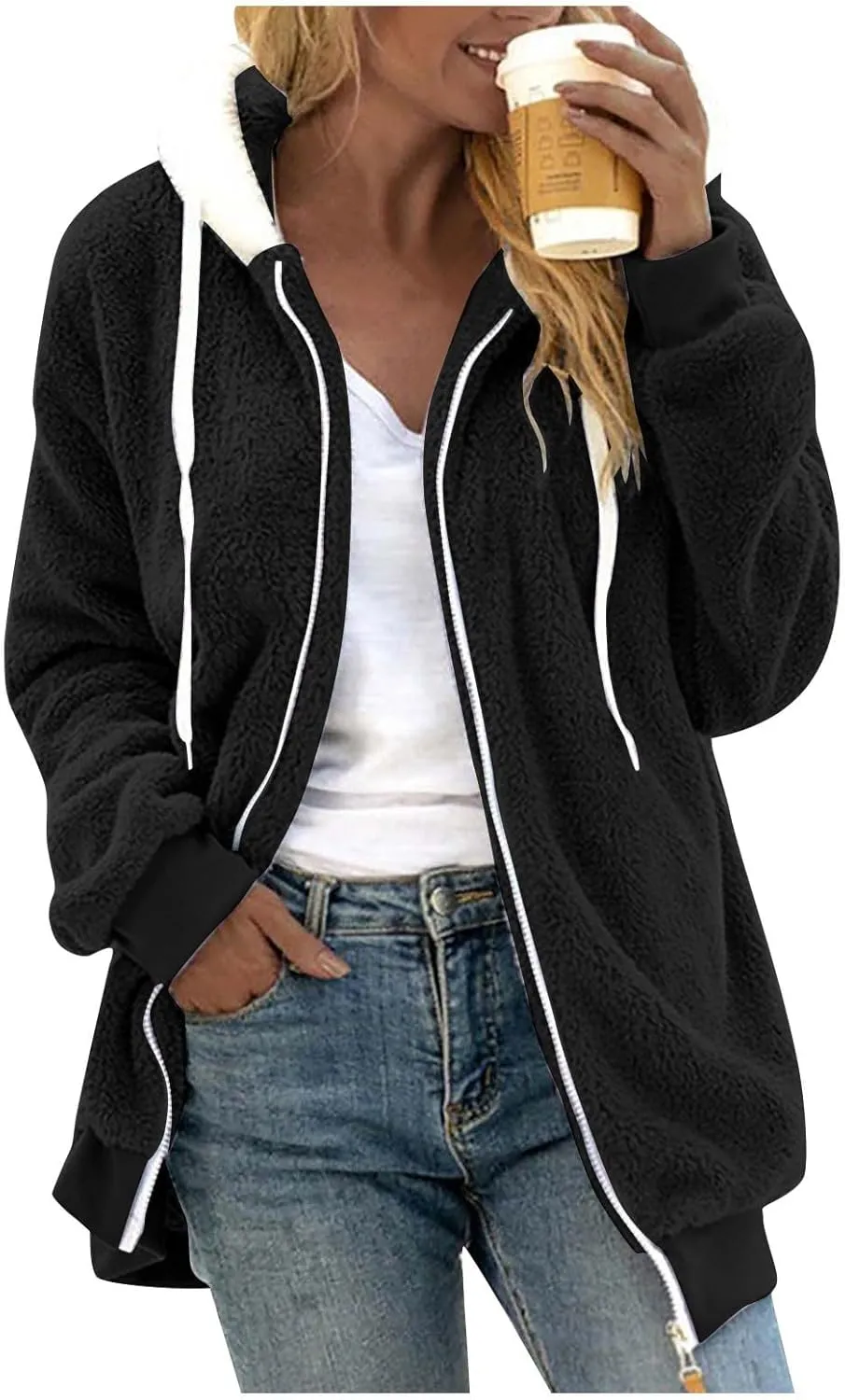 Winter Coats for Women 2024 Casual Fleece Jacket Warm Soft Outdoor Sherpa Lined Thick Coats Outwear with Pockets