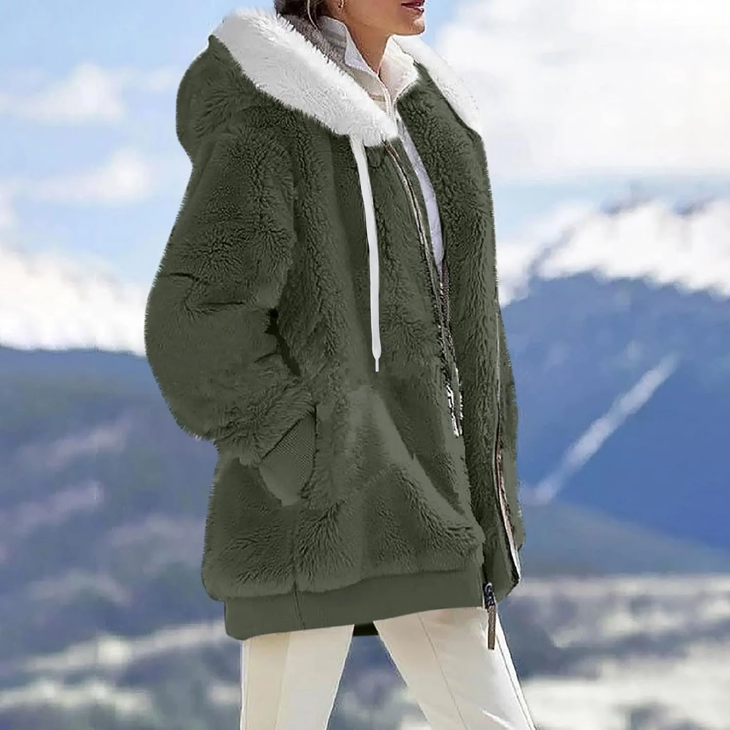 Winter Coats for Women 2024 Casual Fleece Jacket Warm Soft Outdoor Sherpa Lined Thick Coats Outwear with Pockets