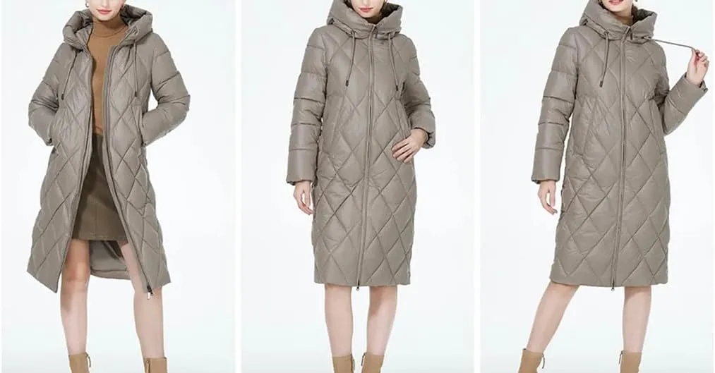 Winter Ladies Quilted Jacket Lengthened Style Padded Parka Thickened Warm Cotton Coat