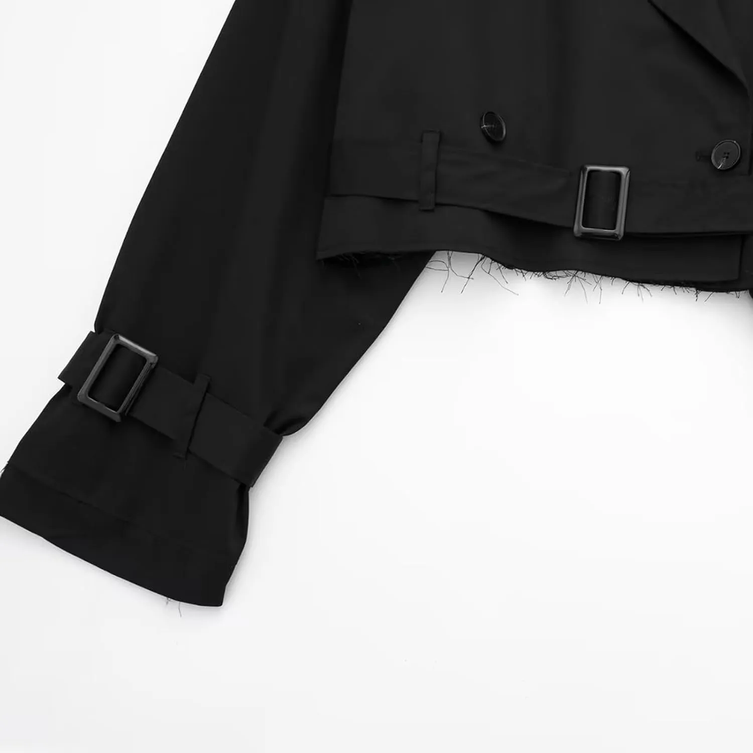 Women Casual Lapel Double Breasted Short Trench Jacket Cropped Pea Coat Outwear With Belt Fall Fashion Loose Overcoat