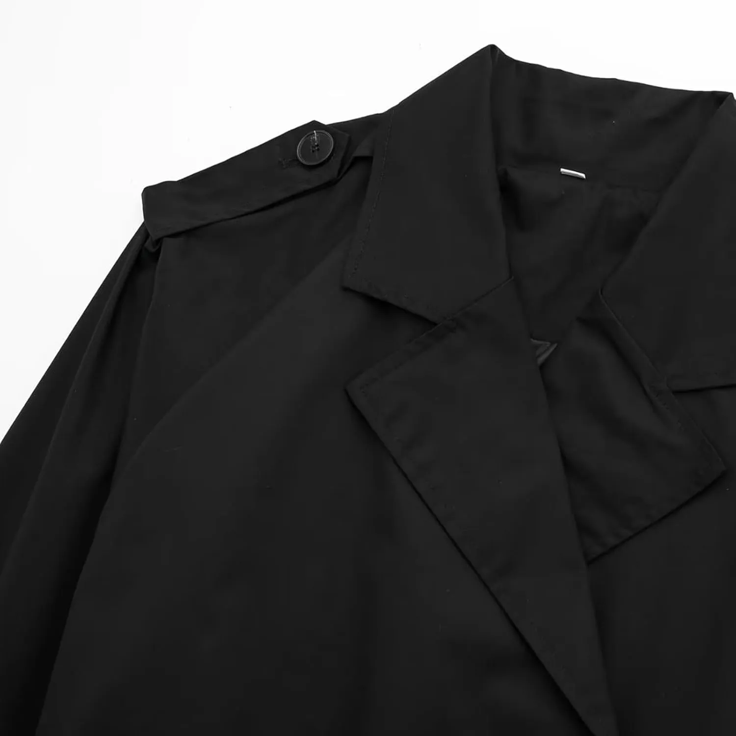 Women Casual Lapel Double Breasted Short Trench Jacket Cropped Pea Coat Outwear With Belt Fall Fashion Loose Overcoat