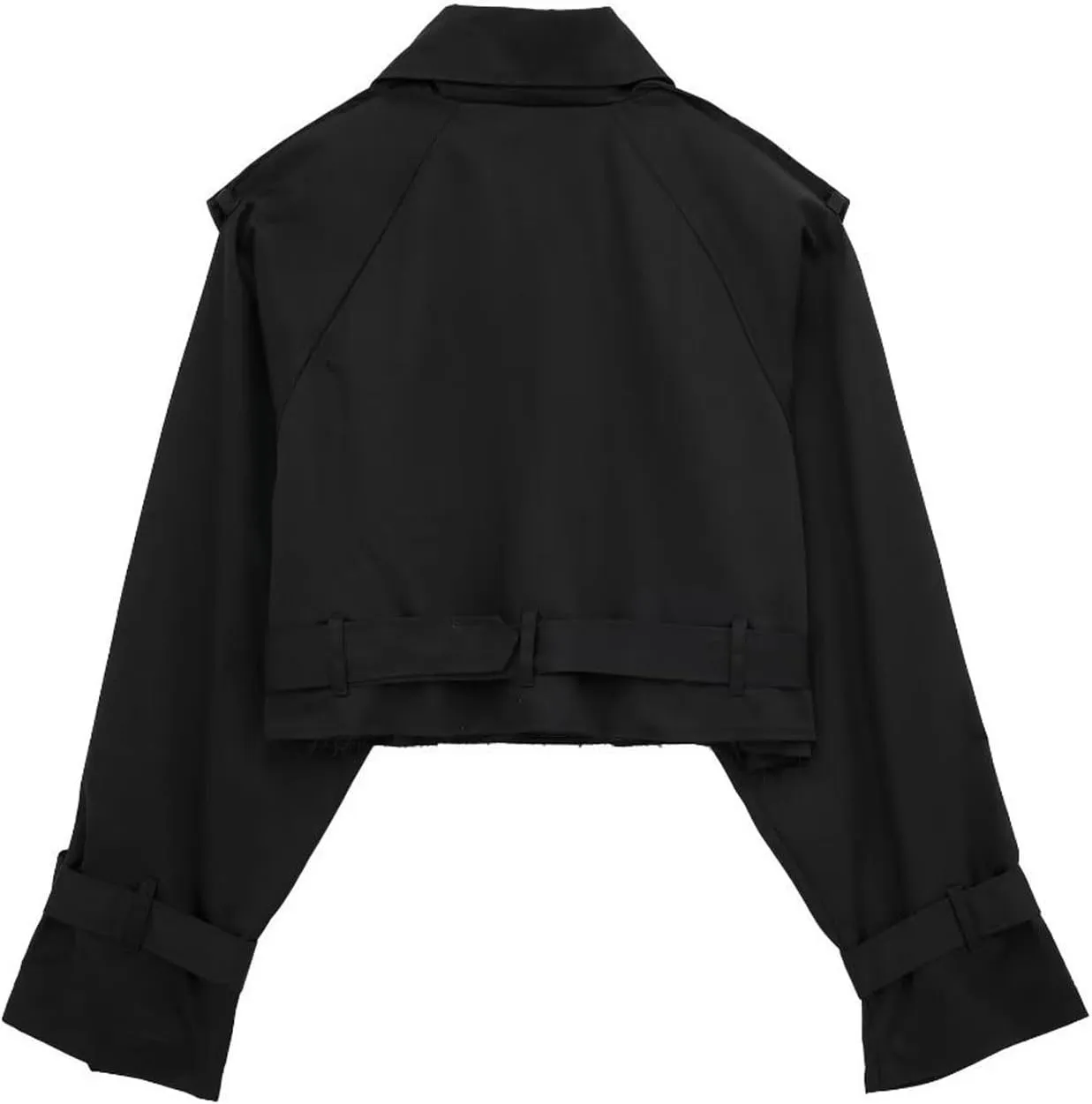 Women Casual Lapel Double Breasted Short Trench Jacket Cropped Pea Coat Outwear With Belt Fall Fashion Loose Overcoat
