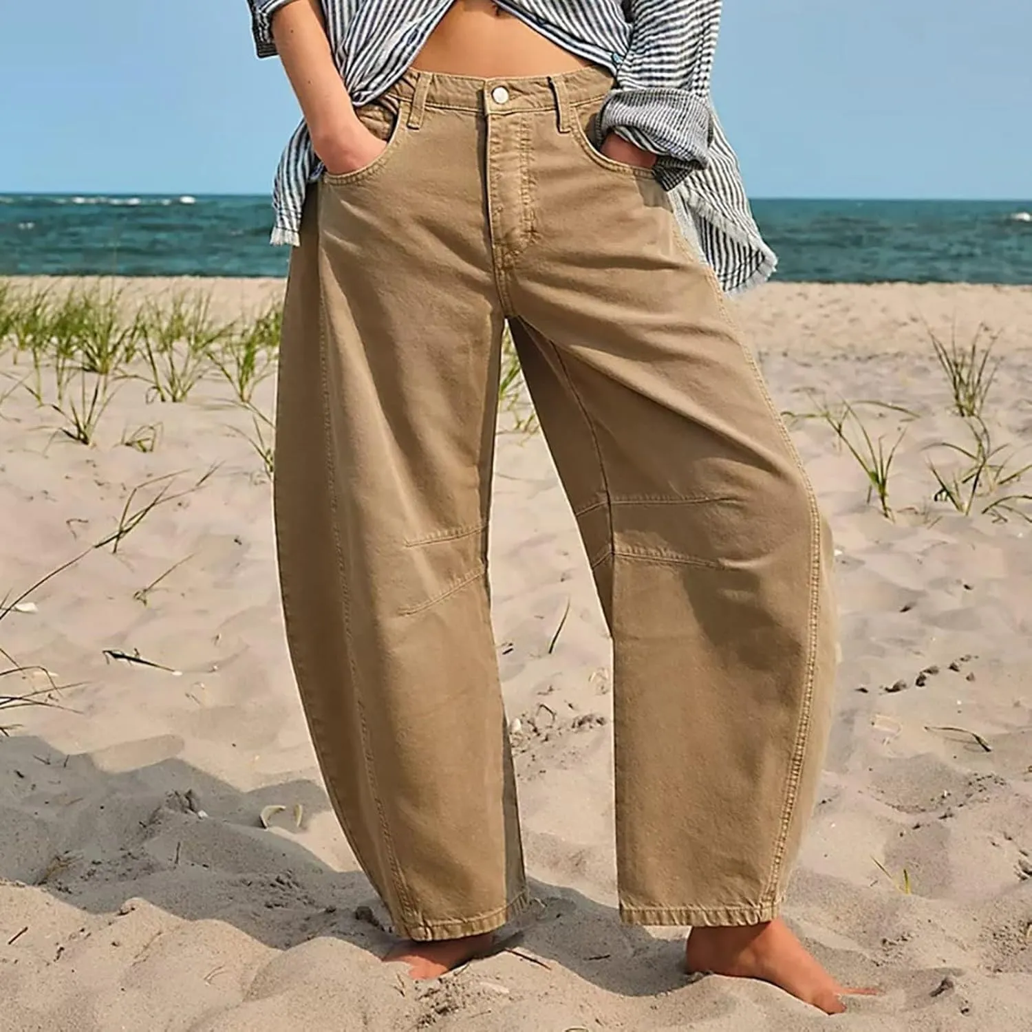 Women Cotton Linen Summer Drawstring Palazzo Lounge Pants Elastic Waist Long Lounge Slim Fit Palazzo Lounge