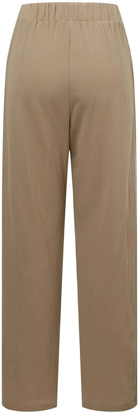 Women Cotton Linen Summer Flowy Pant Trousers High Waist Ankle Length Plus Size Trouser Business Work
